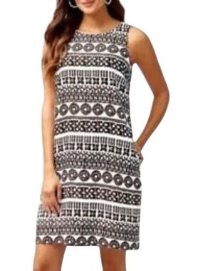 Tommy Bahama Tahiti Tango Linen Shift Dress Size L Pockets Ethnic Boho Vacation